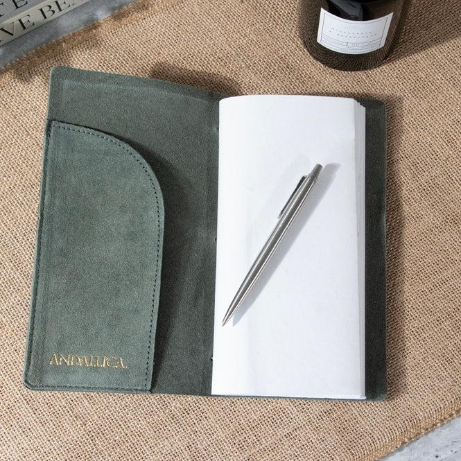 Teal Grey Suede Journal w/ Organic Cotton Paper: Small