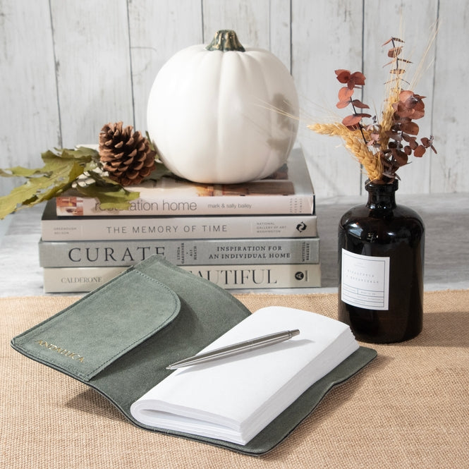 Teal Grey Suede Journal w/ Organic Cotton Paper: Small