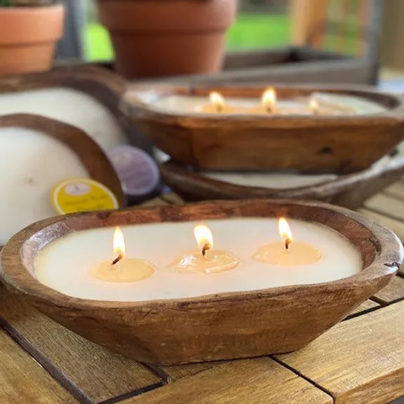 Carved Wood Dough Bowl Candle - 9in - Soy Wax