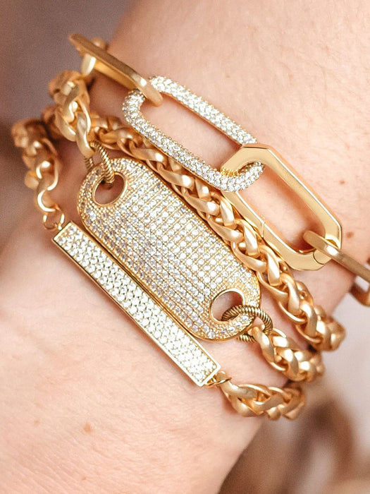 Matte Gold Double Wrap Pave Can Tab Bracelet | Loni Paul