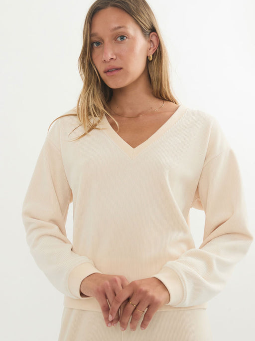 Marine Layer |  VELOUR Ribbed V NECK SWEATSHIRT