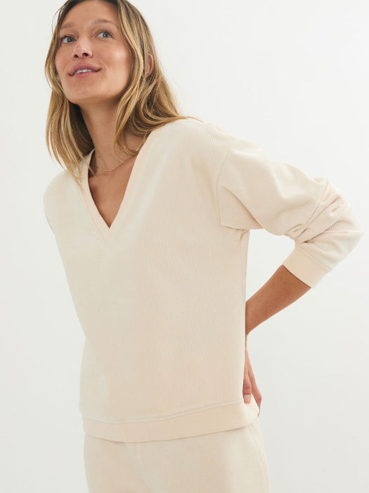 Marine Layer |  VELOUR Ribbed V NECK SWEATSHIRT