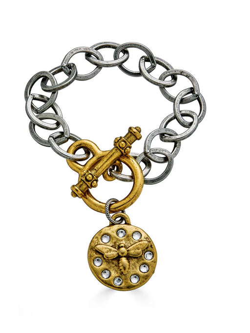 Silver Bracelet with Gold Crystal Bee | Loni Paul