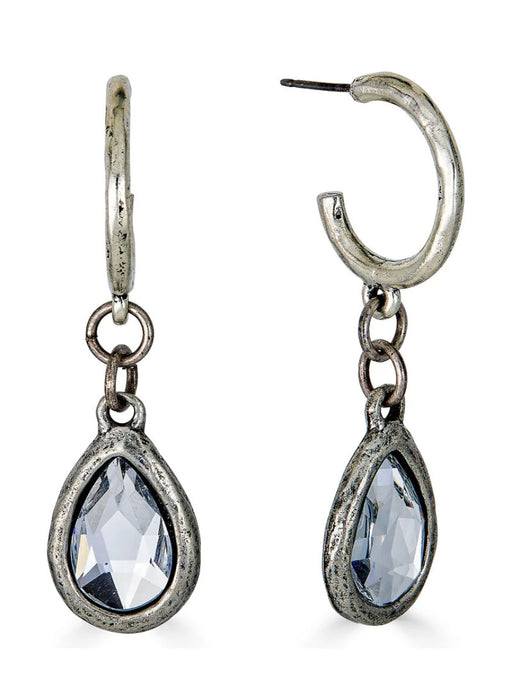 Silver Teardrop Crystal Hoop Earrings