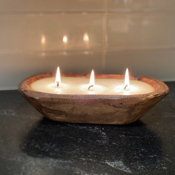 Carved Wood Dough Bowl Candle - 9in - Soy Wax