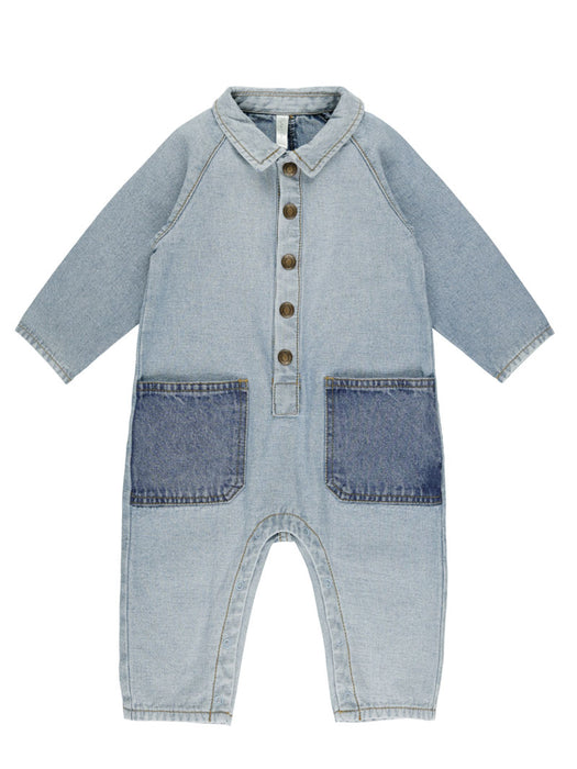 Patchwork denim Baby Onepiece | Rylee and Cru